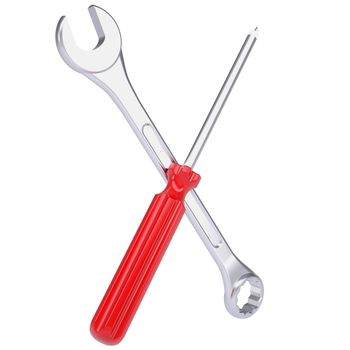 Screwdriver and wrench. Isolated 3d render on white background