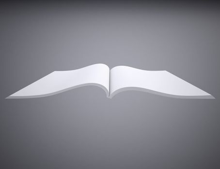 Open white book. 3d render on gray background