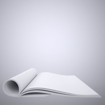 Open white book. 3d render on gray background