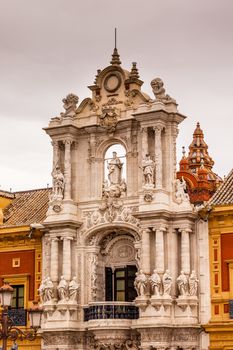 Palace of San Telmo Andalusian President Office St James Statues Seville Andalusia Spain.  Built in 1682. 