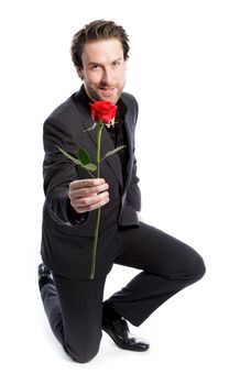 Attractive 30 years old caucasion man shot in studio isolated on a white background