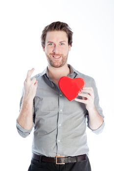 Romantic people in love shot in studio isolated on a white background