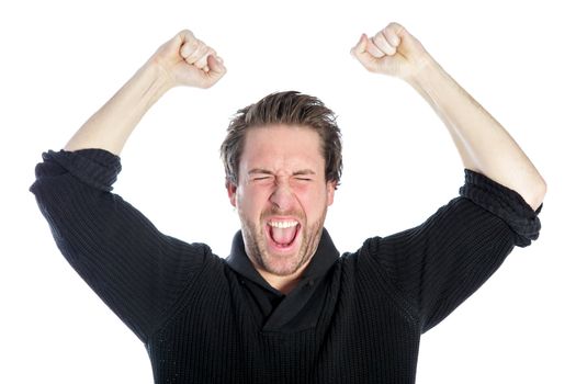 Attractive 30 years old caucasion man shot in studio isolated on a white background