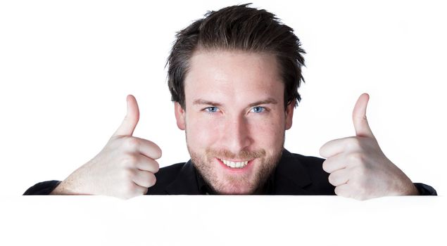 Attractive 30 years old caucasion man shot in studio isolated on a white background