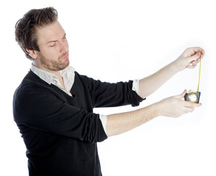 Attractive 30 years old caucasion man shot in studio isolated on a white background