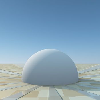 A dome on grid horizon with paths spreading from dome.