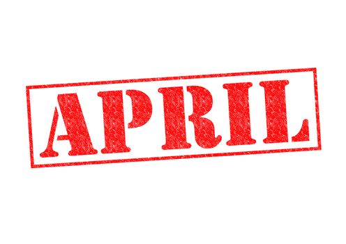 APRIL Rubber Stamp over a white background.