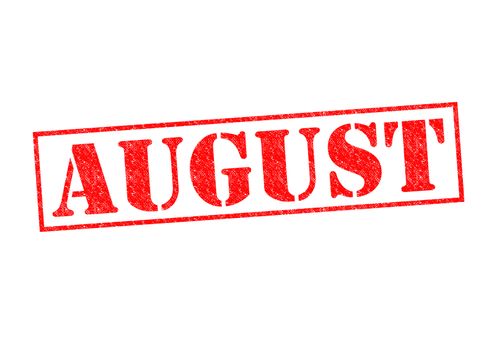 AUGUST Rubber Stamp over a white background.