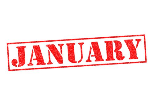 JANUARY Rubber Stamp over a white background.