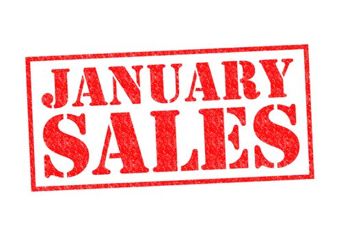 JANUARY SALES Rubber Stamp over a white background.
