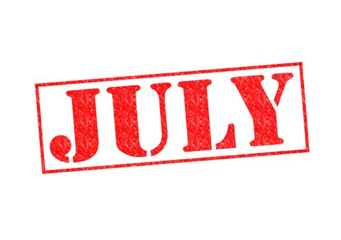 JULY Rubber Stamp over a white background.