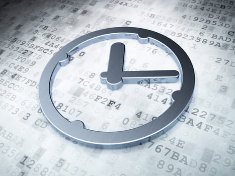 Time concept: Silver Clock on digital background, 3d render