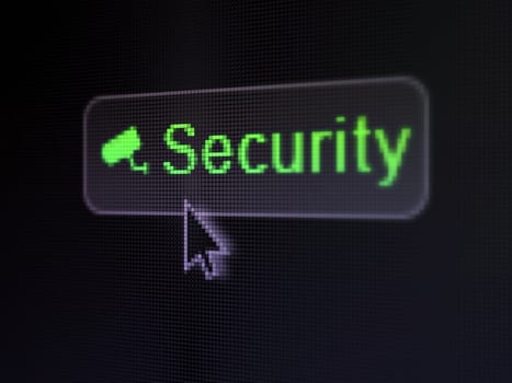 Security concept: pixelated words Security and Cctv Camera icon on button whis cursor on digital computer screen background, selected focus