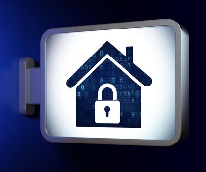 Safety concept: Home on advertising billboard background, 3d render