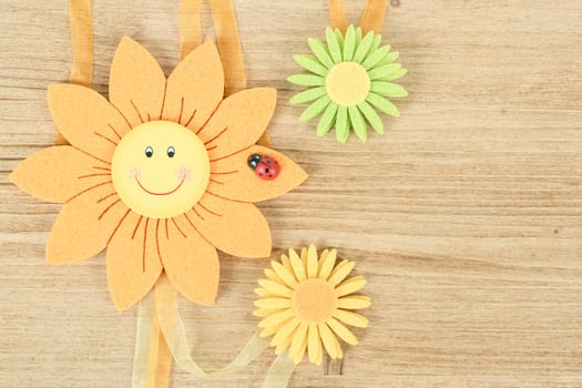 wooden board for spring or other message with flowers