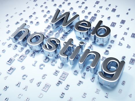 SEO web design concept: Silver Web Hosting on digital background, 3d render