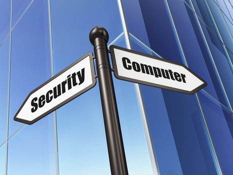 Safety concept: Computer Security on Building background, 3d render