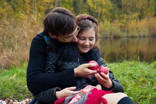 communication, men and women in nature in autumn