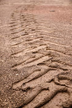 Tyre tracks in the sandstone background.