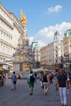 Tourists on foot Graben Street in Vienna, Austria, July 25,2013. The population of Vienna makes 1,68 million people, Vienna is largest on the population city of Austria