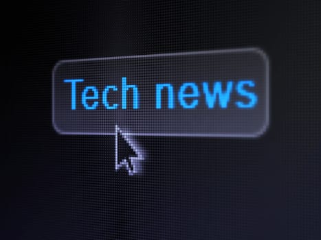 News concept: pixelated words Tech News on button whis cursor on digital computer screen background, selected focus 3d render