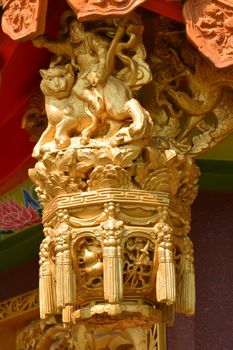 Golden lantern - chinese traditional decoration at religious architecture