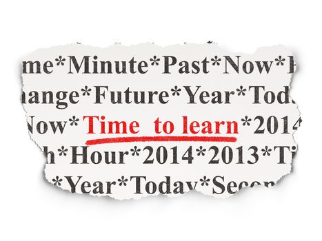 Timeline concept: torn newspaper with words Time to Learn on Paper background, 3d render