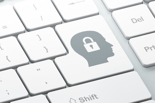 Business concept: Enter button with Head Whis Padlock on computer keyboard background, 3d render