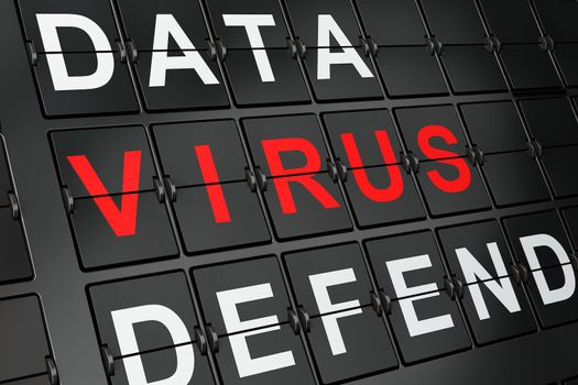 Privacy concept: Virus on airport board background, 3d render
