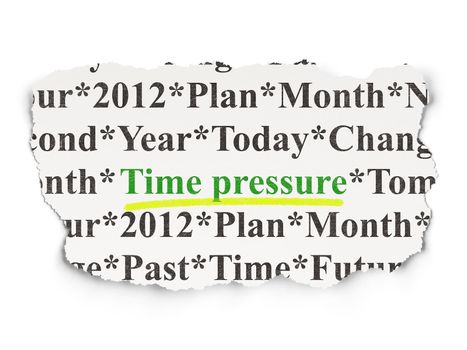 Timeline concept: torn newspaper with words Time Pressure on Paper background, 3d render