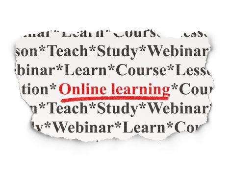 Education concept: torn newspaper with words Online Learning on Paper background, 3d render