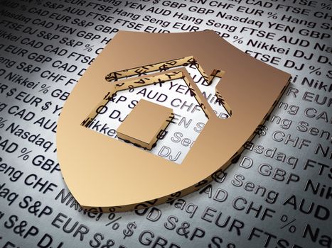 Finance concept: Golden Shield on Money background, 3d render