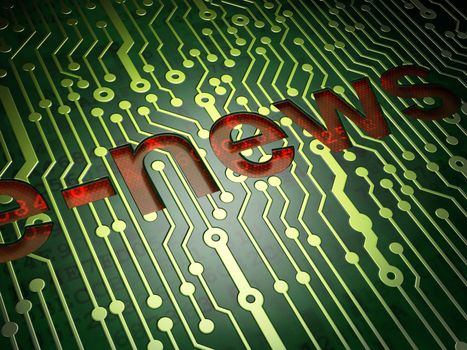 News concept: circuit board with word E-news, 3d render