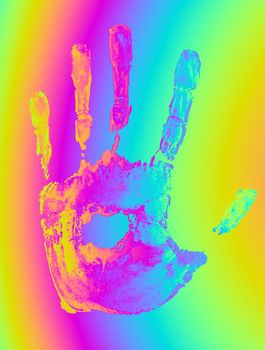 Illustration of a colorful gradient hand print