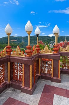 Beautiful lanterns on  territory of  Buddhist temple, Thailand.