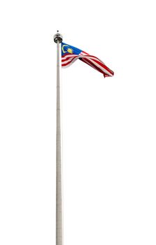 Malaysian flag on a pole isolated on white background