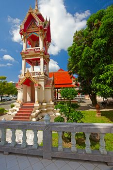 Beautiful bell tower on  territory of  Buddhist temple, Thailand.