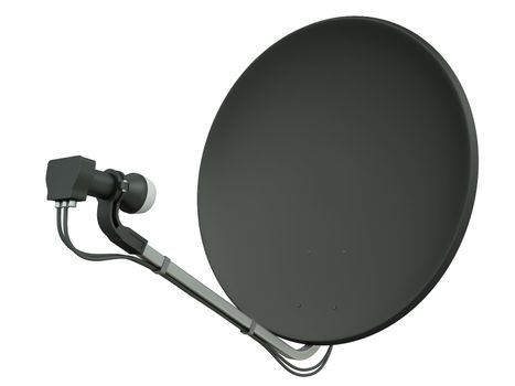Black satellite dish isolated on a white background. 3D render.