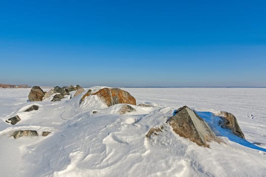 Beautiful  winter  landscape  against  blue  sky, Russia