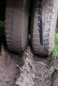 The truck wheel on the mud. drive