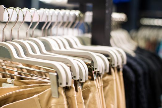 clothes on hangers close up