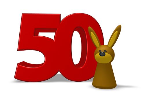 number fifty and rabbit - 3d illustration