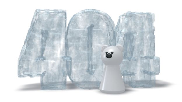 polar bear token and frozen number 404 on white background - 3d illustration