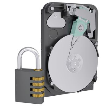 Code lock next to the hard drive. Isolated render on a white background