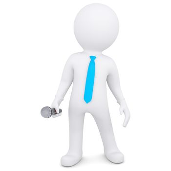 3d white man with a microphone. Isolated render on a white background