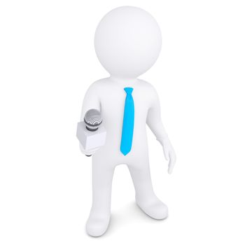3d white man with a microphone. Isolated render on a white background