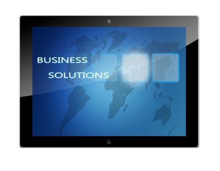 Tablet PC with Business Solutions concept Illustration 