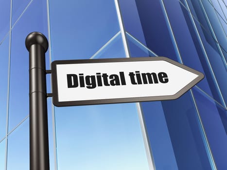 Time concept: Digital Time on Building background, 3d render