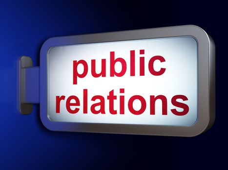Marketing concept: Public Relations on advertising billboard background, 3d render