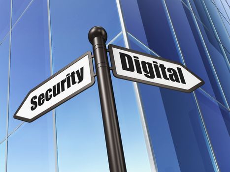 Protection concept: Digital Security on Building background, 3d render